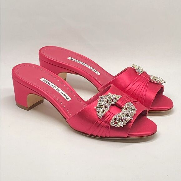 Manolo Blahnik Prinap 50MM Satin Mules - Picture 4 of 15